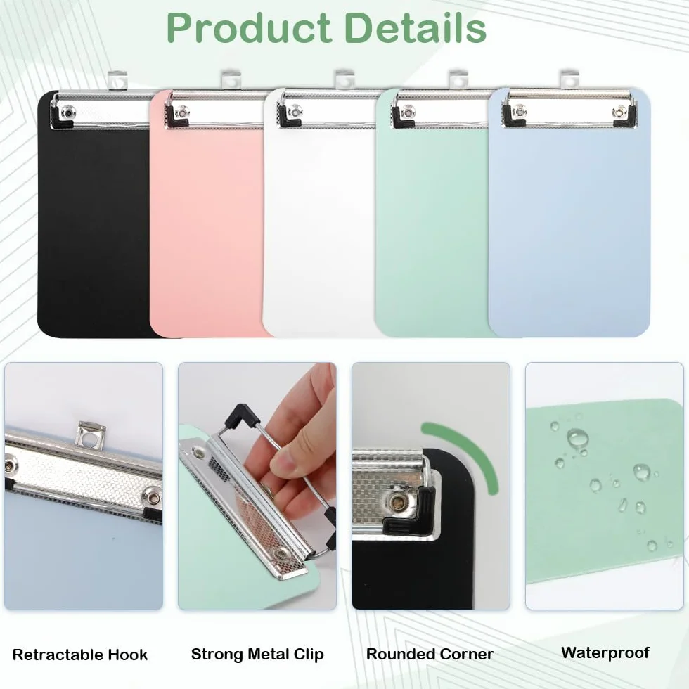 Mini Porte Bloc avec Pince 18 x 12,5 cm Planchettes à Pince en Plastique 5 Couleurs pour Infirmières Étudiants Employés de Bureau