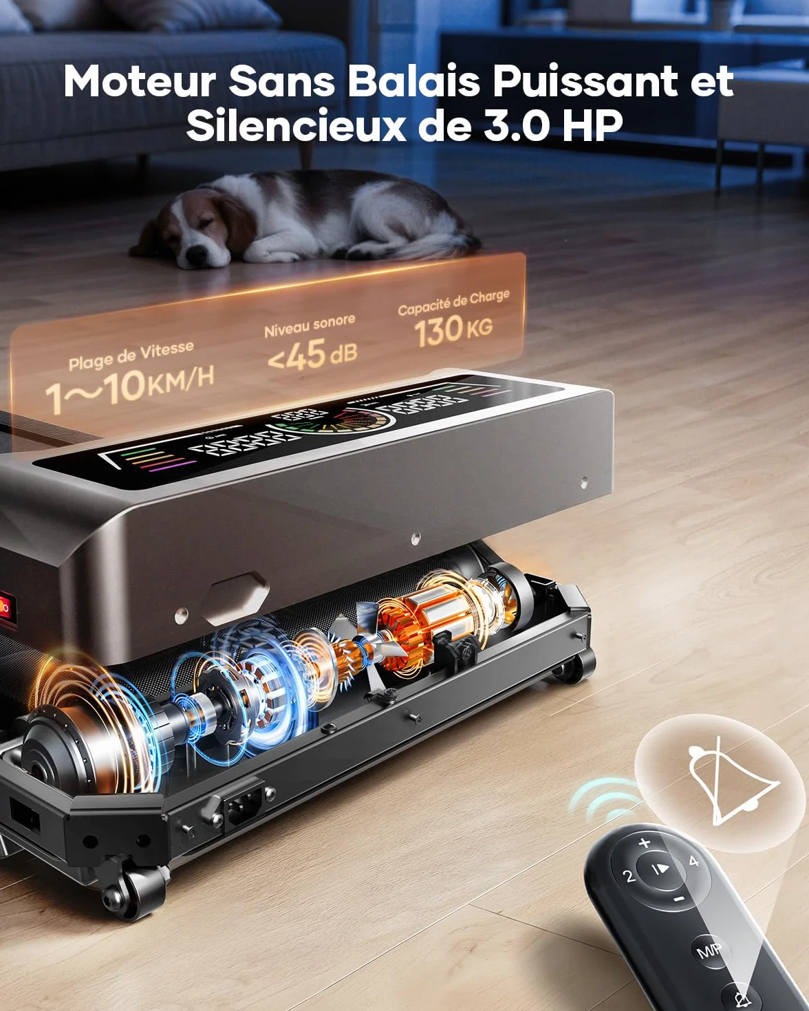 Tapis de Course électrique 2 en 1, 3.0 HP, Pente 0-5-10%, Vitesse 1-10 km/h, Compact sous Bureau