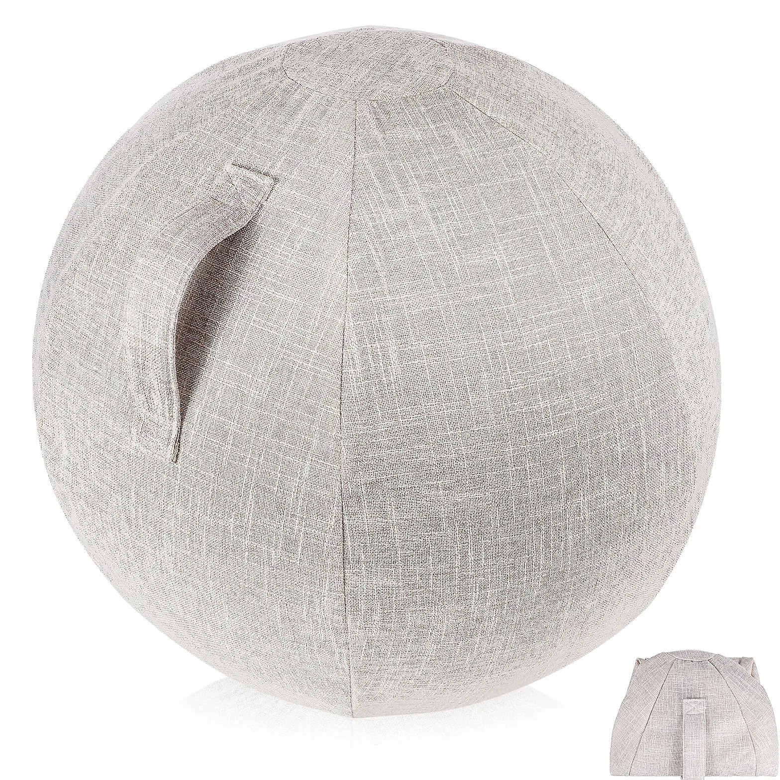 Housse en coton et lin pour ballon de gymnastique 55 cm antidérapante lavable fitness yoga beige