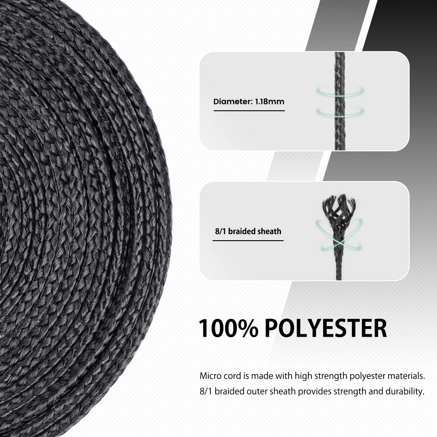 Abma Cord Micro Corde 1,18 mm Paracorde 50M Bobine Noir - Max. 45kg