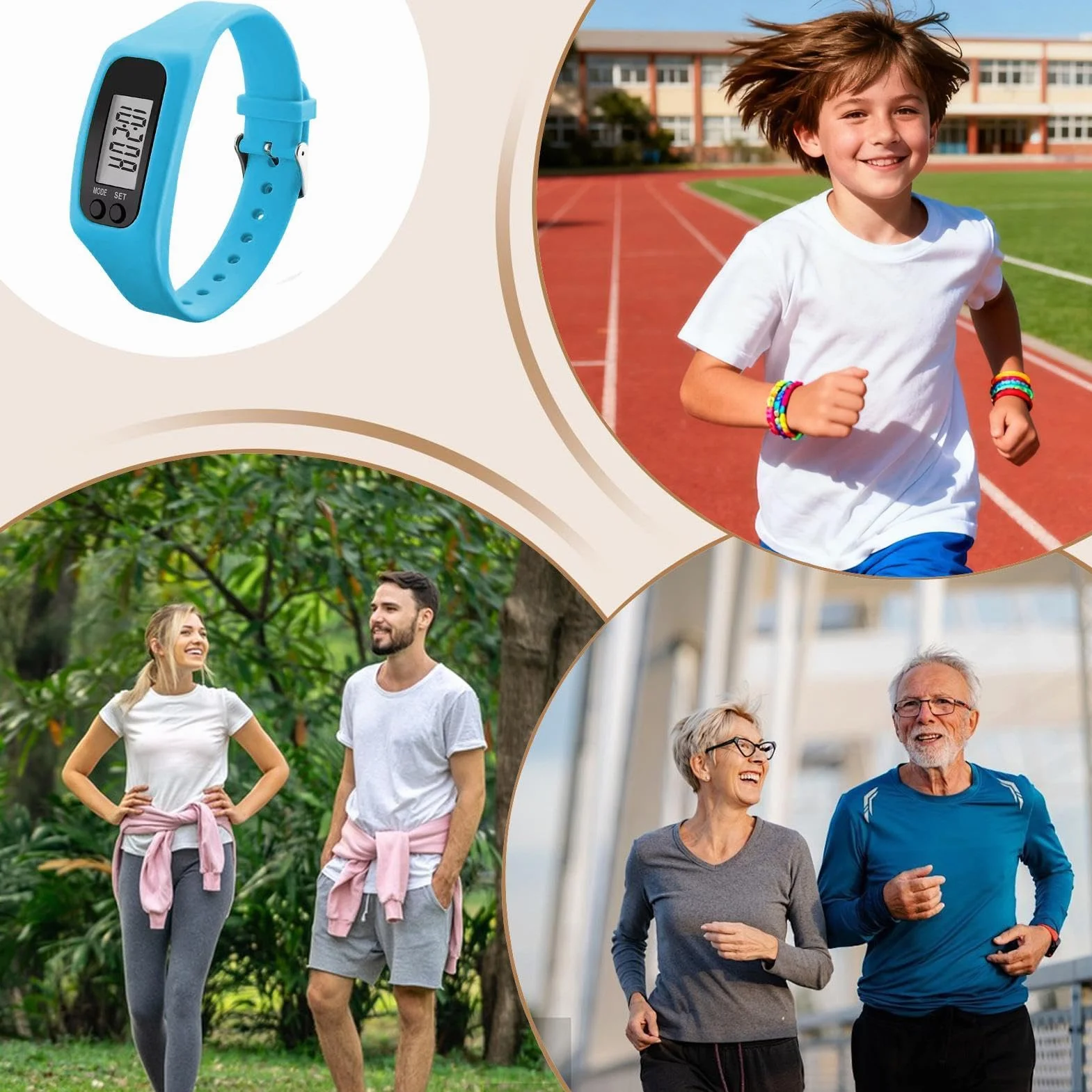 Montre Compteur de Pas Léger avec Bracelet Silicone pour Marche et Course