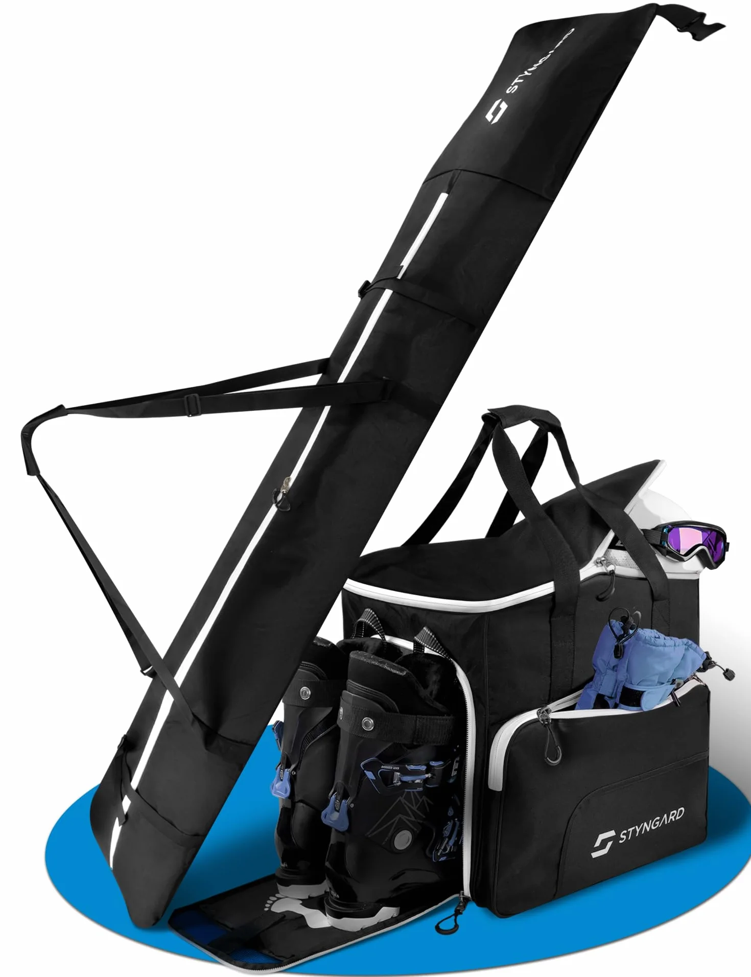 STYNGARD Set Double Sac de Ski pour 2 Paires de Skis 140-200 cm avec Sac à Chaussures de Ski et Compartiment Casque 54 L Modèle Salzburg