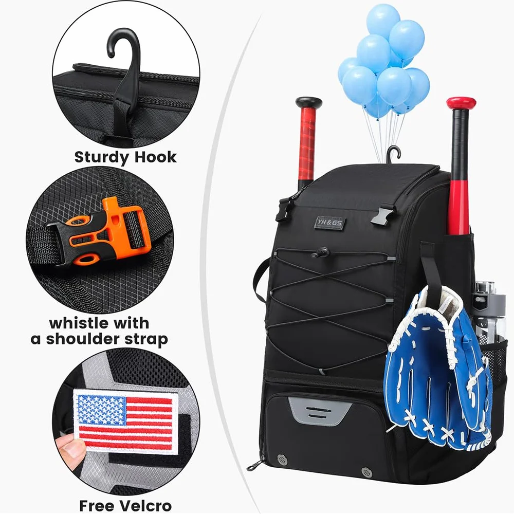 Sac de Baseball avec Compartiments à Chaussures et Poches Humides, Léger et Durable, Motif Fleur