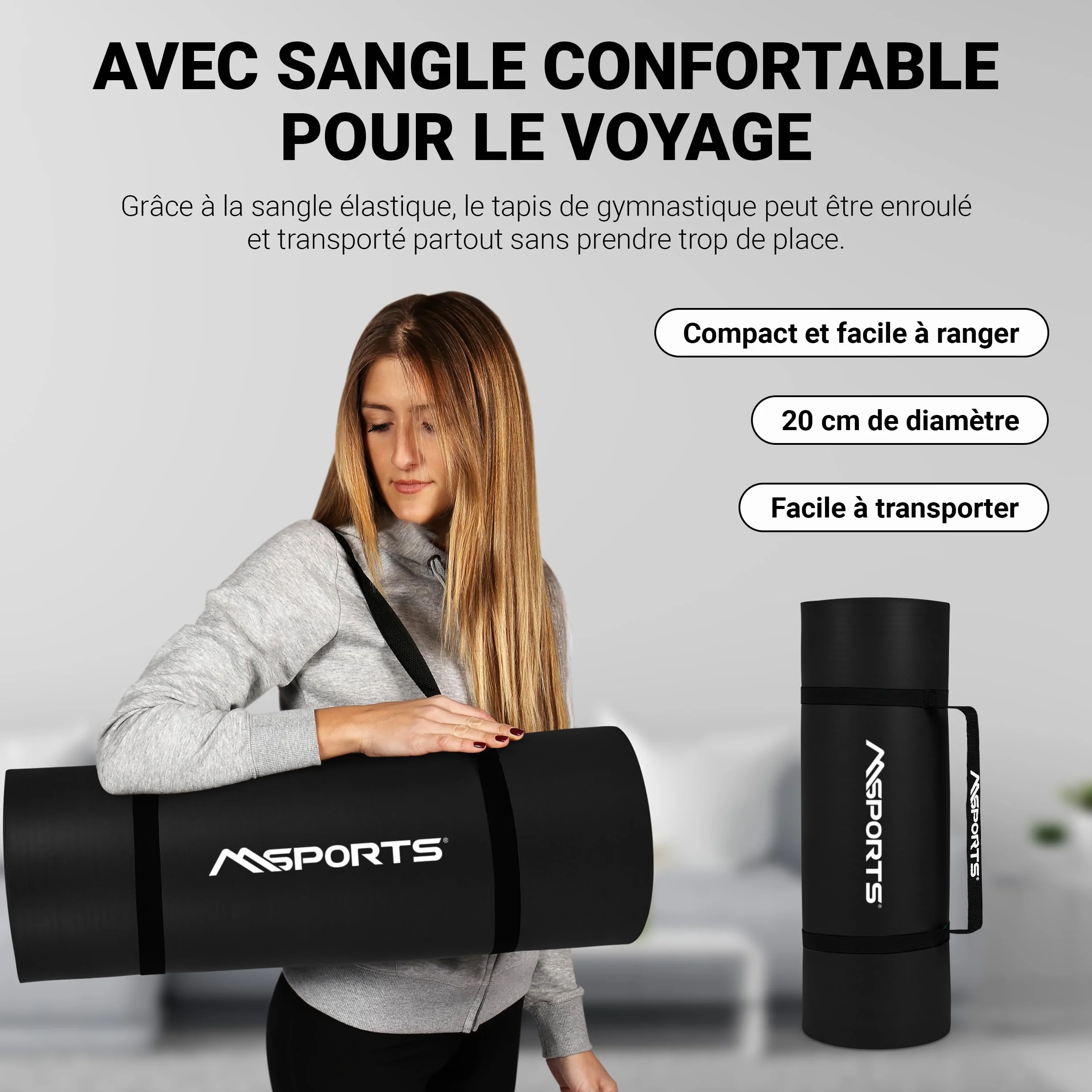 MSPORTS Tapis de Gymnastique Antidérapant pour Fitness Yoga Musculation 4 Tailles 12 Couleurs