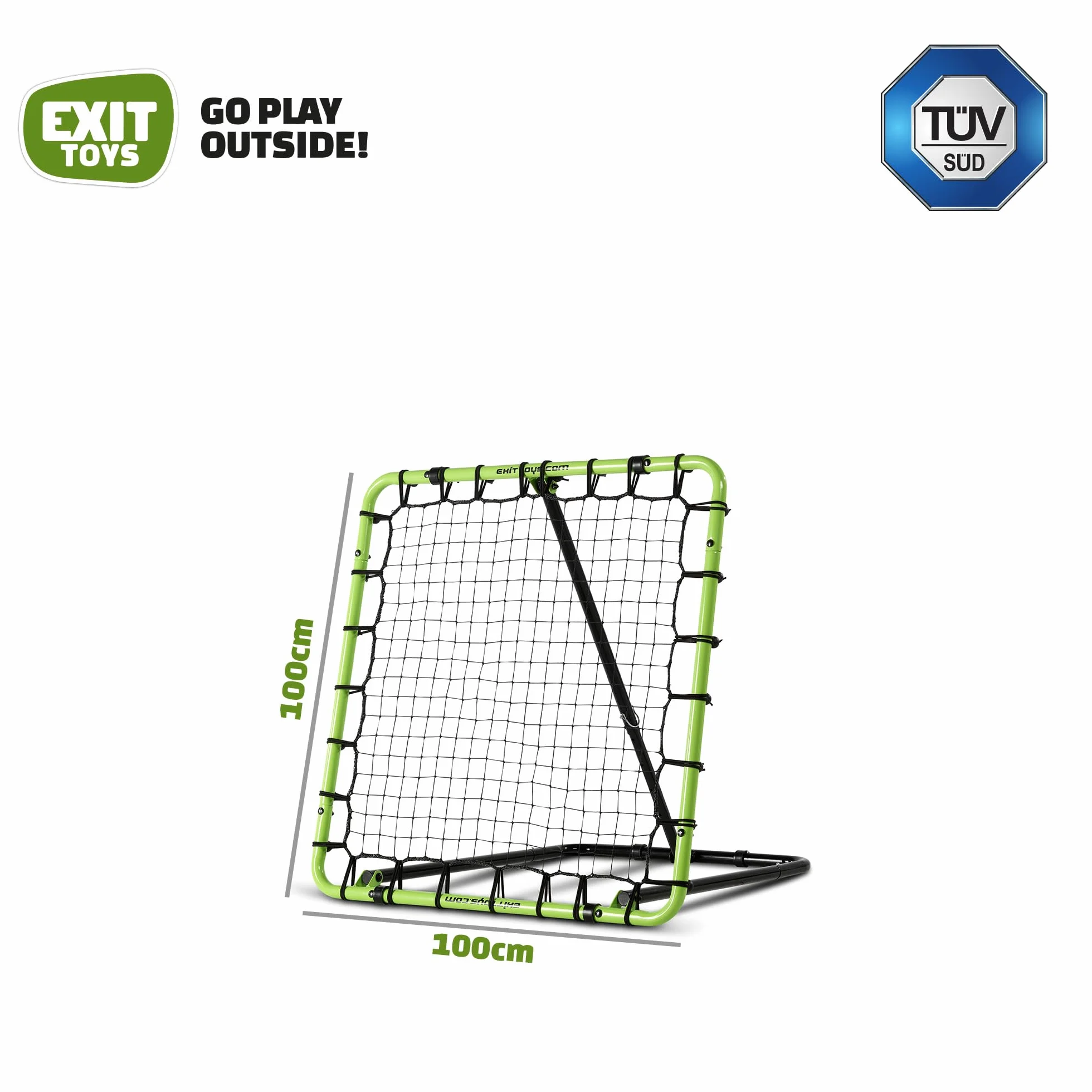 EXIT Toys Filet de Rebond 100 x 100 cm Réglable 7 Positions – Entraînement Football, Volleyball, Handball et Basketball – TÜV Testé – Vert/Noir