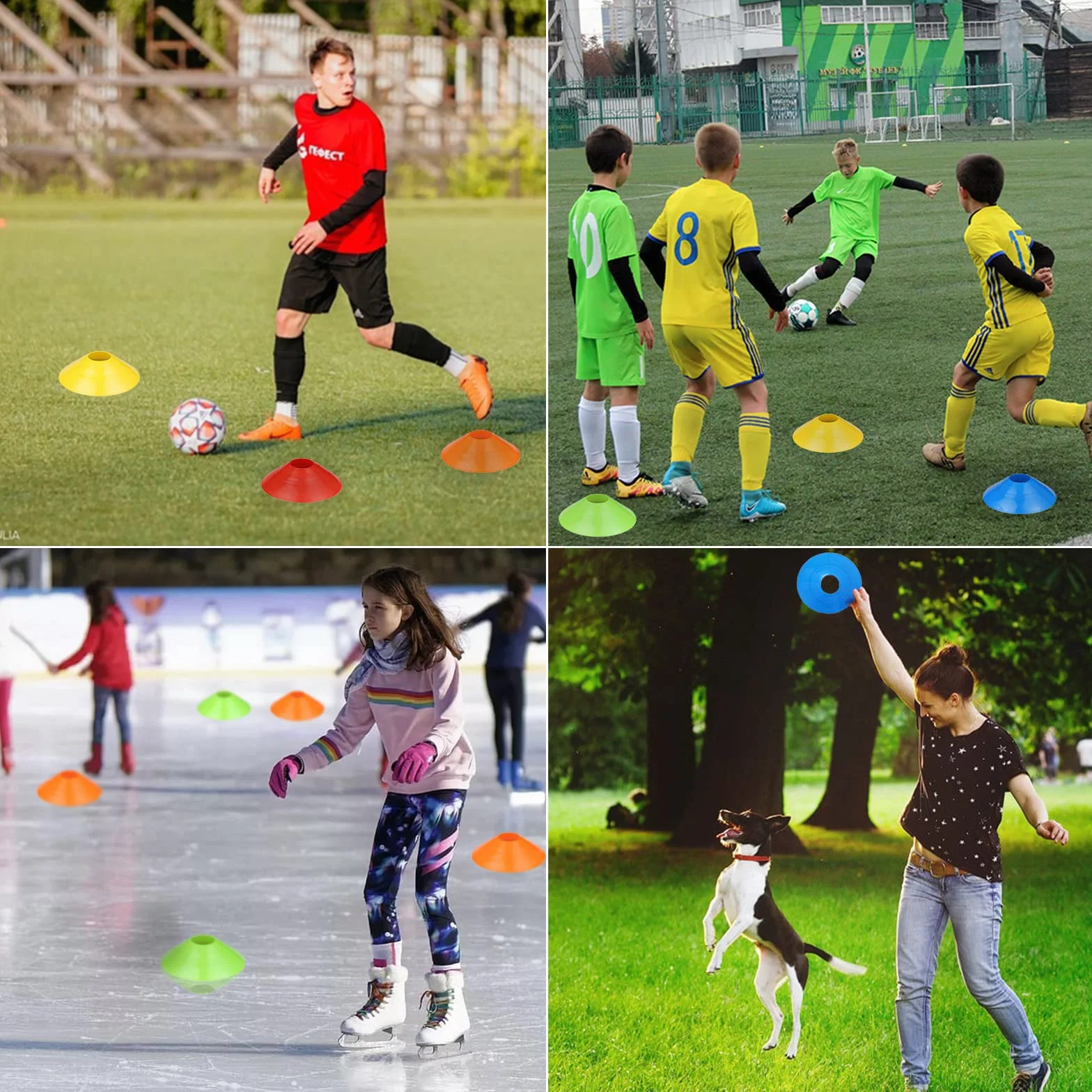 Plots Entrainement Football Cône Marquage 50 Pcs avec Sangle Boucle Fixe Poche Filet 5 Couleurs