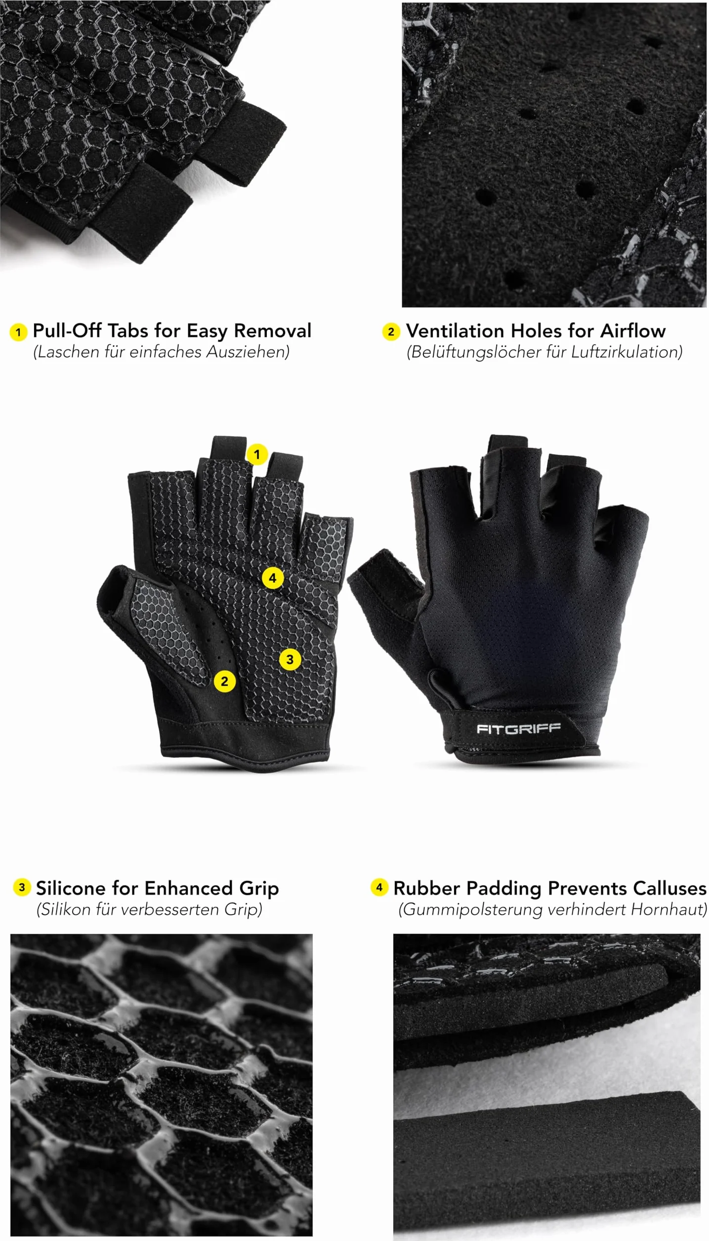 Fitgriff® Gants Musculation Homme Femme Rembourré - Gants de Gym Fitness Sport