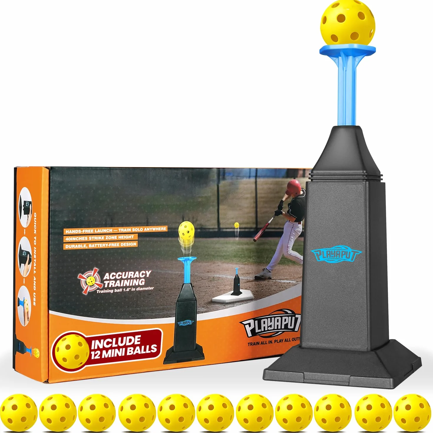 Machine à lancer portable baseball softball 101,6 cm 12 balles pratique swing équipement entraînement