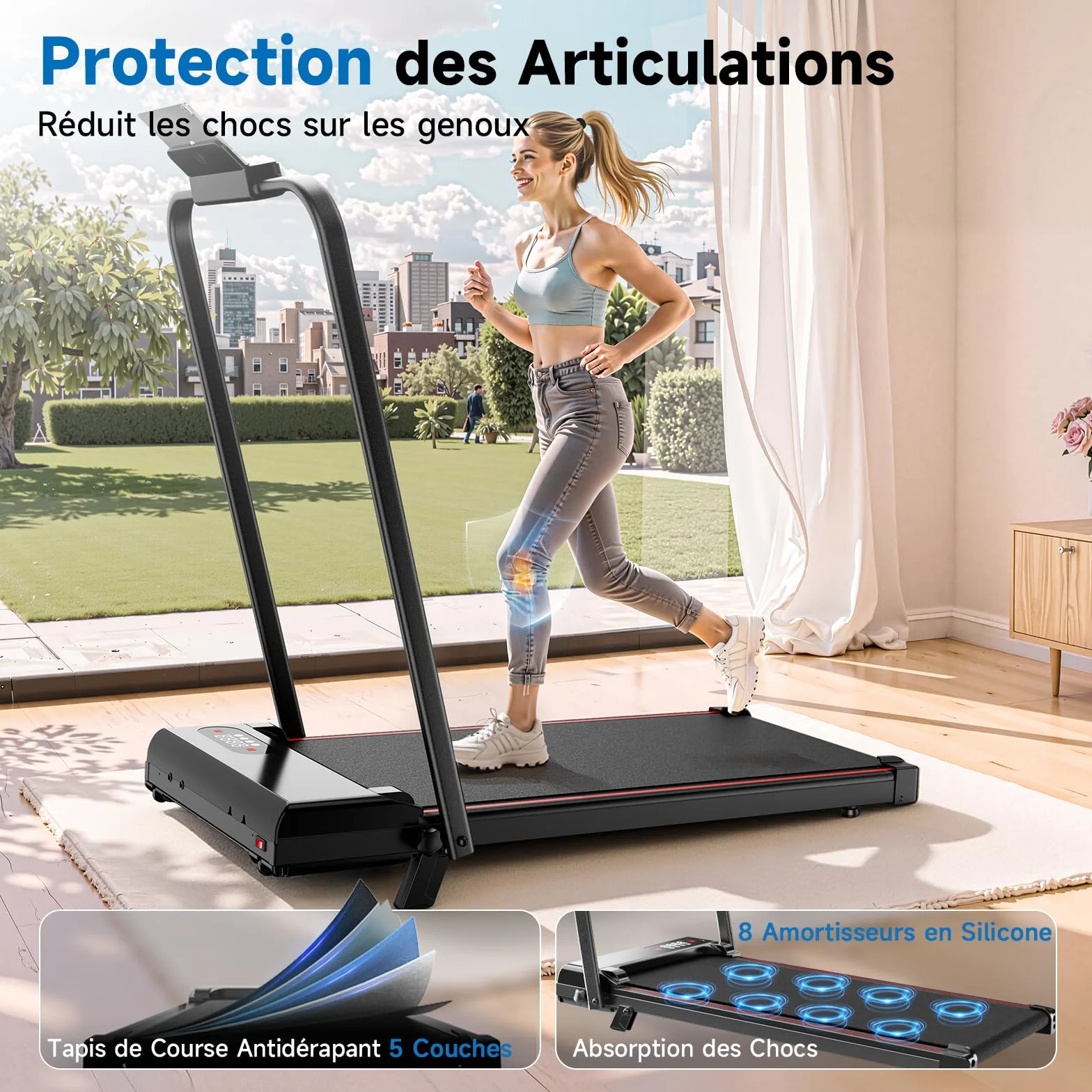 Tapis de Course Pliable avec Pente Réglable 7% – Tapis Roulant Électrique Silencieux 8 km/h, Moteur 2,5HP, Surface Large 40cm, Charge 130kg