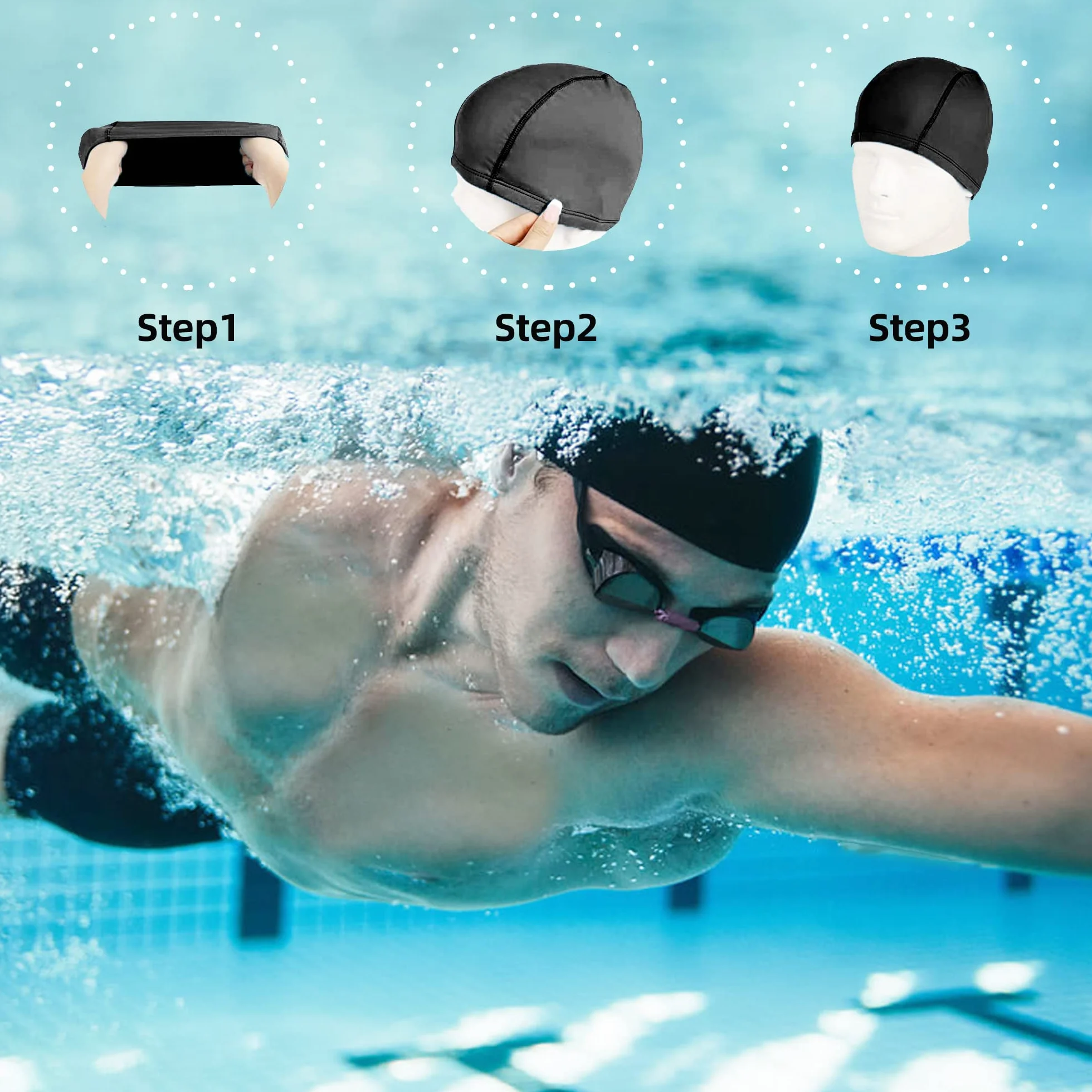 Bonnets de Bain Élastique en Tissu Polyester pour Enfant Femme Homme