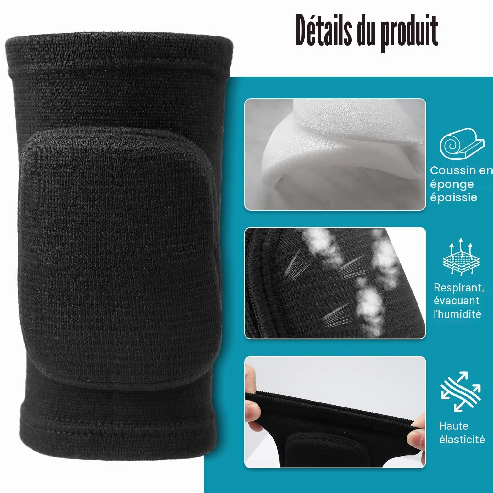 Genouillère Sport Enfants Antidérapante Rembourrée Mousse Volleyball Danse Skateboard Basket-ball Football Taille S 25-45kg