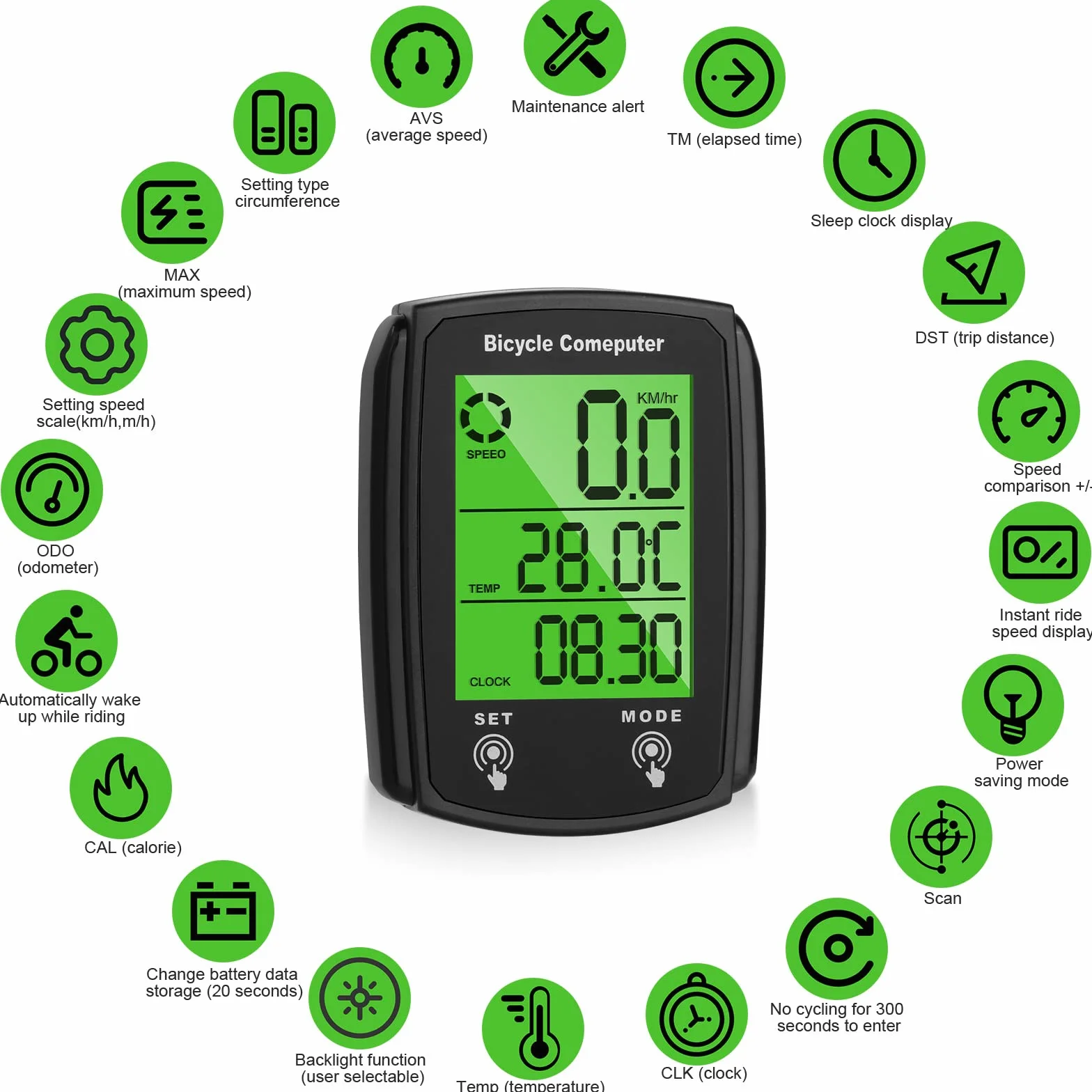 URAQT Compteur de Vélo IP65 Étanche 19 Fonctions Ordinateur de Vélo avec Écran Rétroéclairé LED Contrôle Tactile