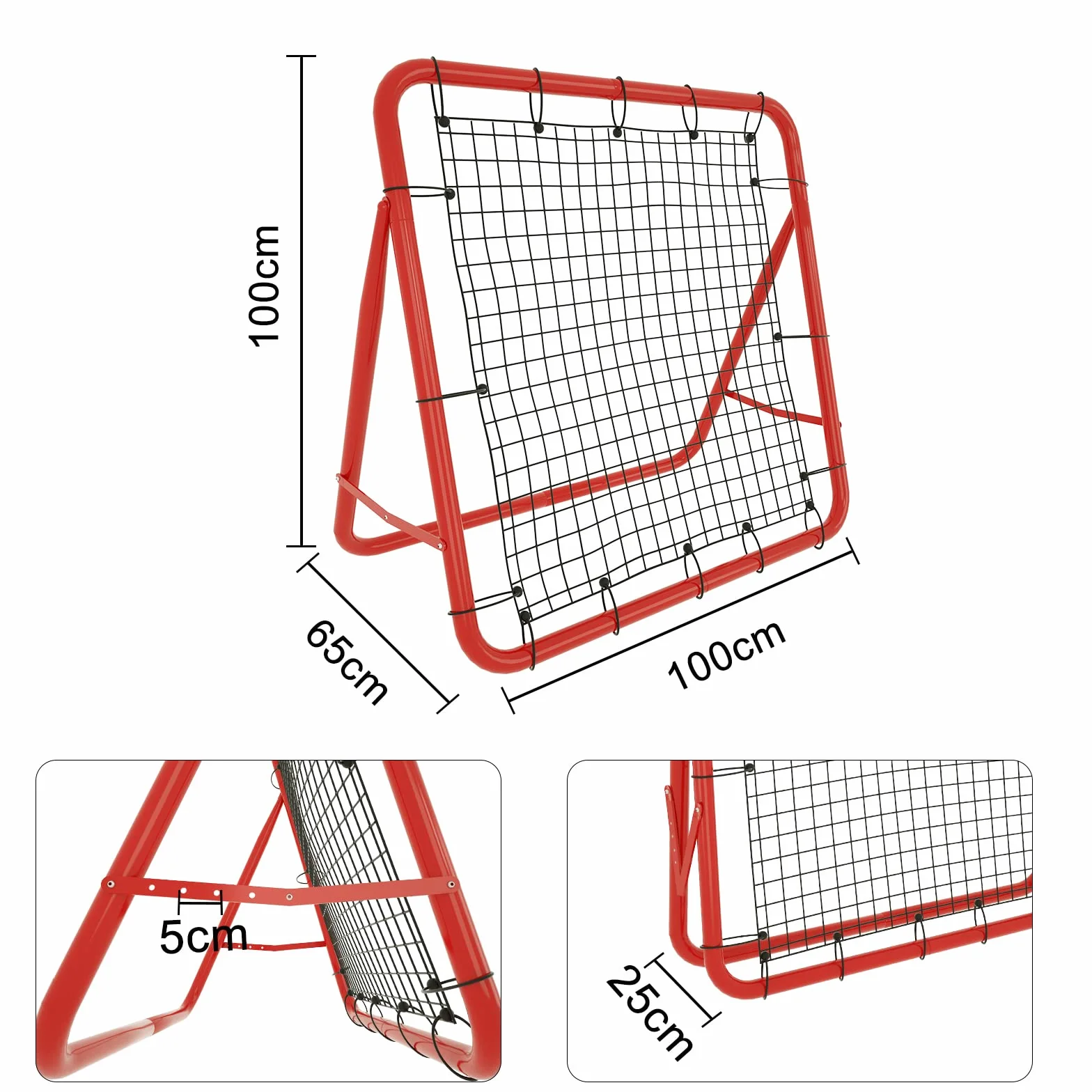 Filet de rebond de football Kickback Solo Rebound Kick Trainer 100 x 100 x 65 cm rouge