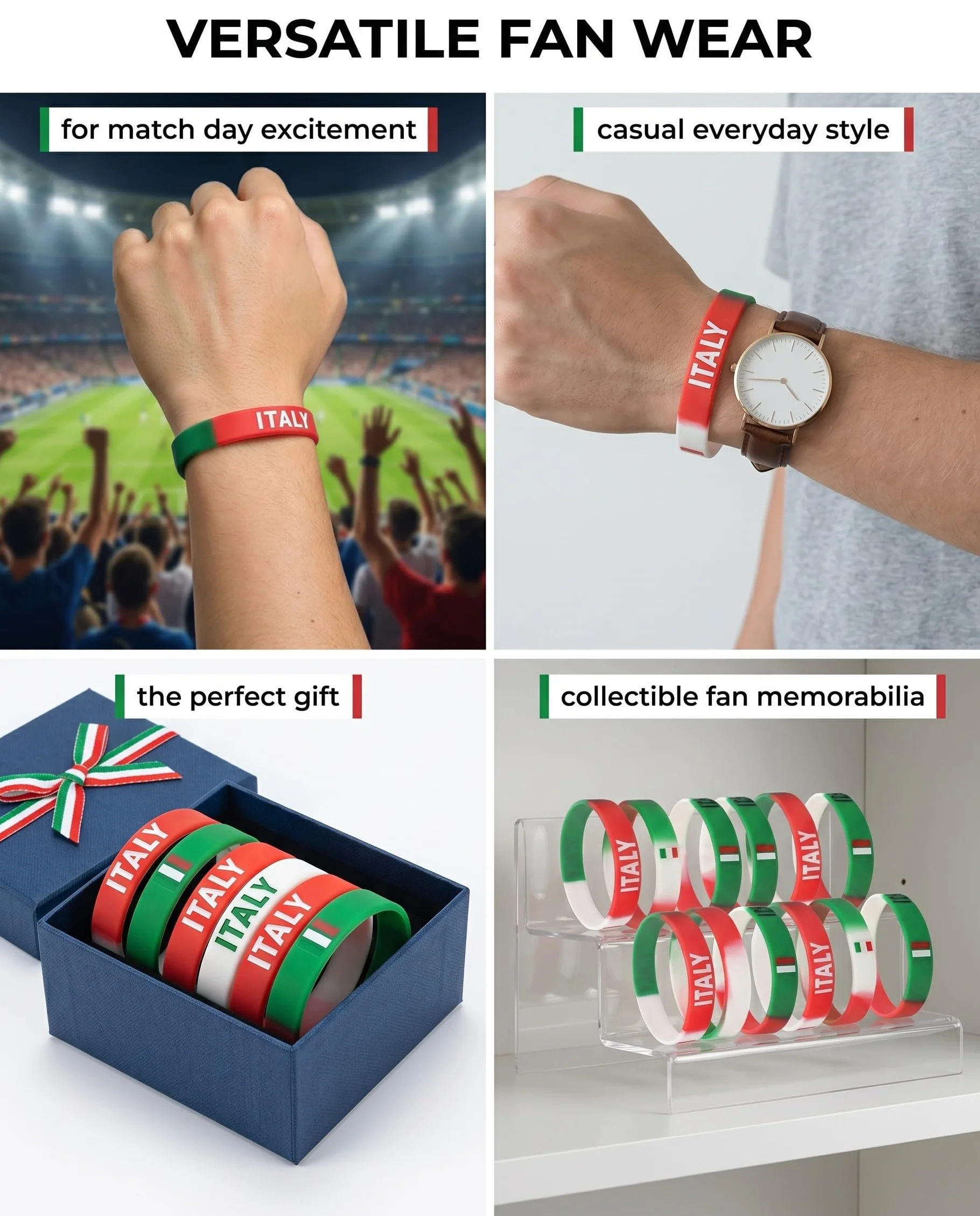 Bracelets Silicone Italie Lot de 10 Drapeau Italien Mondial 2026 Fans Cadeau Ultime Supporters Football