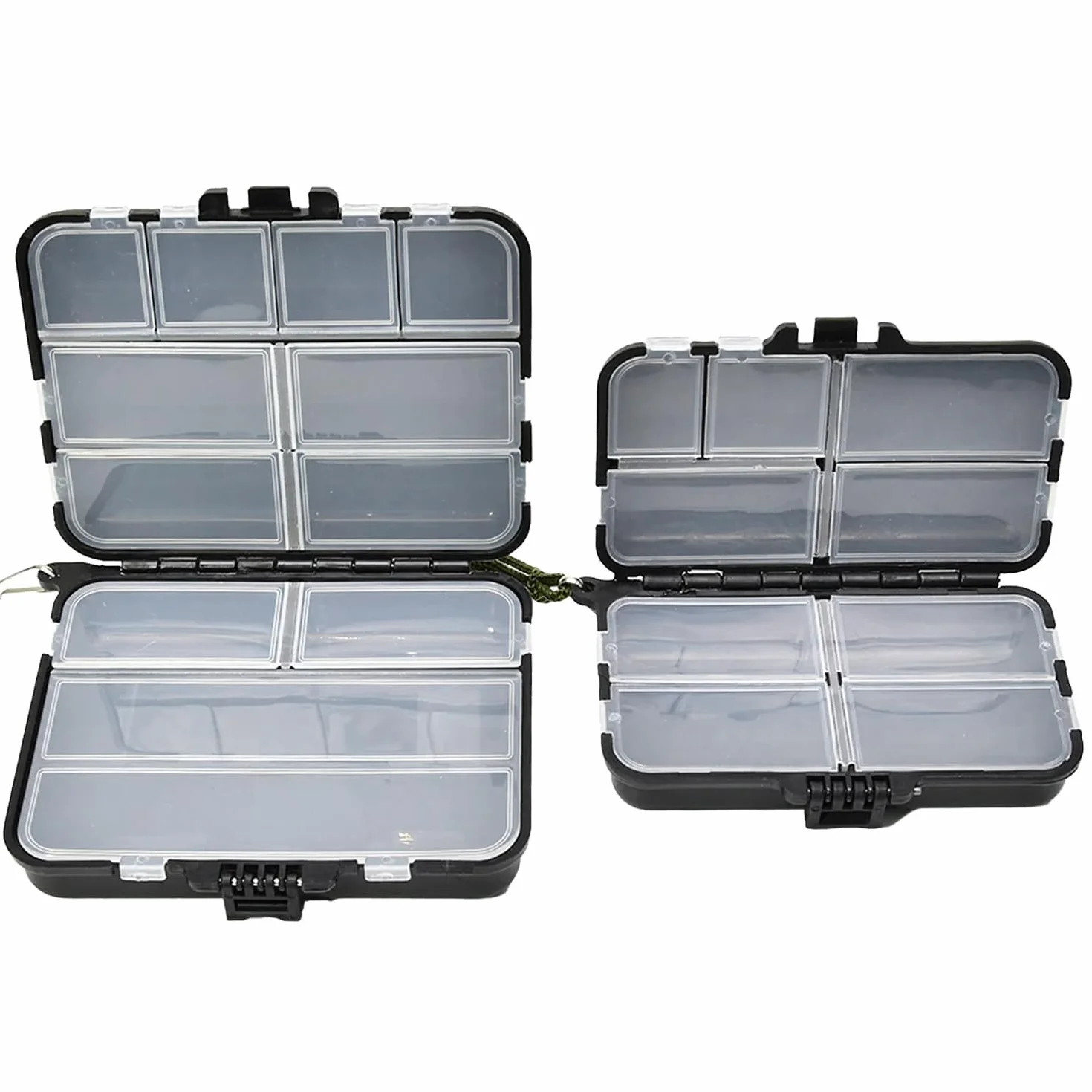 Boîte de Rangement pour Accessoires de Pêche 2 Pièces, Double Rangement, Etanche, Noir