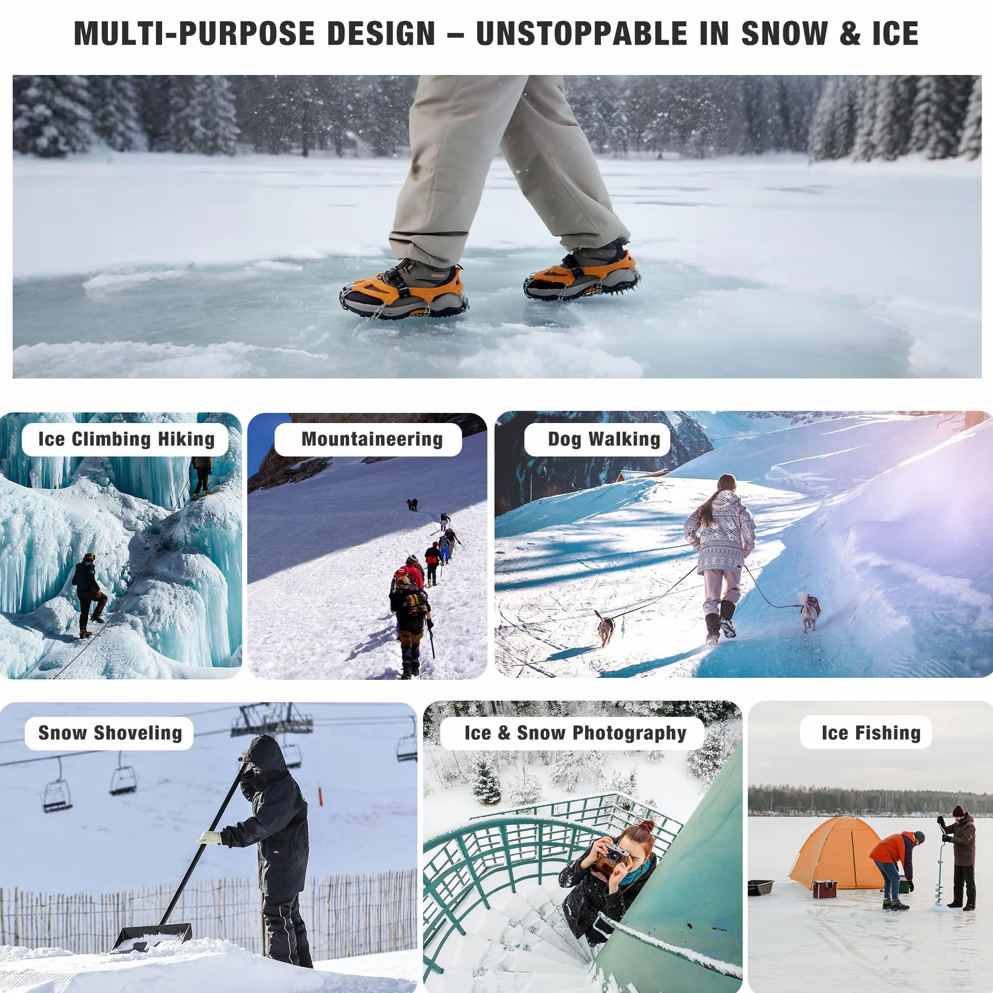 Unigear Crampons antidérapants pour Bottes de randonnée Neige Glace 24 Crampons Marche Jogging Escalade