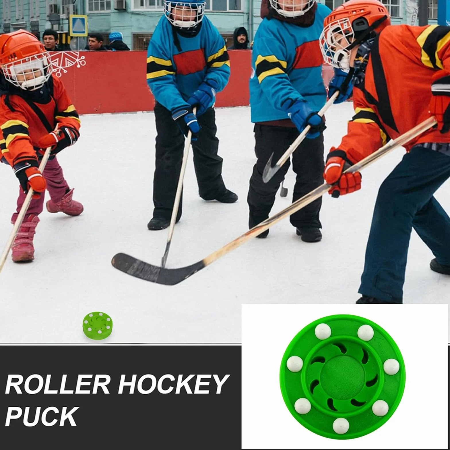 Hockey sur roulettes pour entraînement, roller hockey jeu, palet hockey en plein air, vert