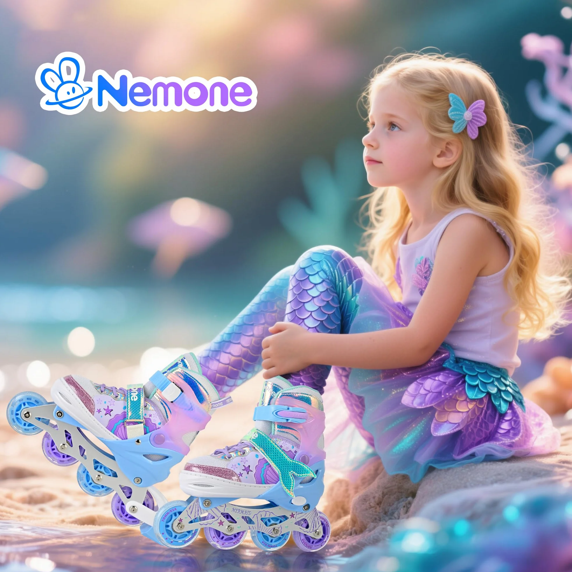 NEMONE Rollers en Ligne Filles Réglable 4 Roues pour Enfants Débutants Cadeau Noël Anniversaire