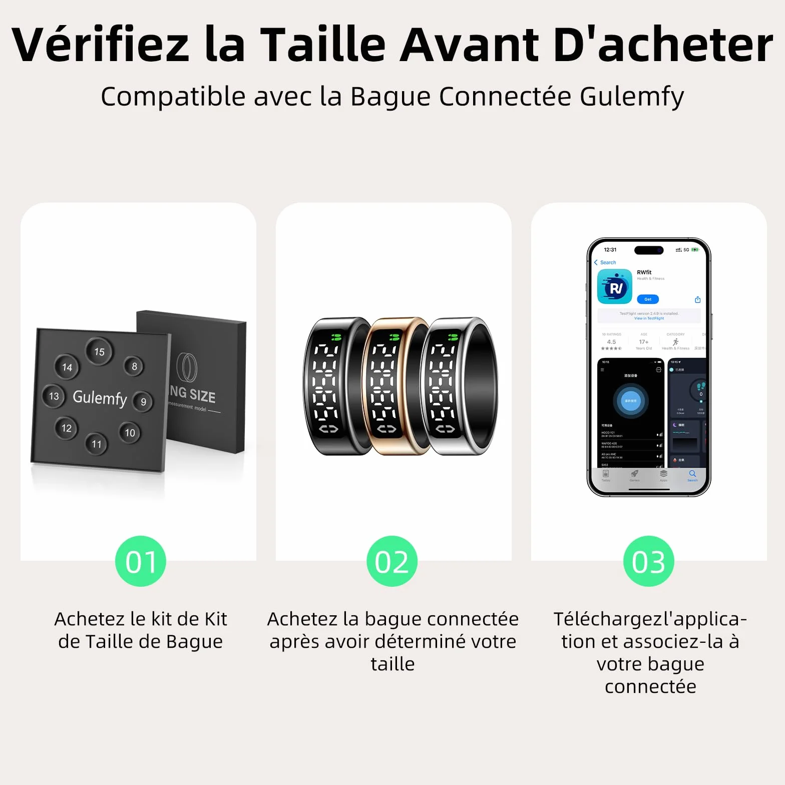 Smart Ring 2026 avec Écran LED, IP68 Étanche, Tracker Santé Fitness Fréquence Cardiaque SpO2 HRV Sommeil Stress, Compatible iOS Android