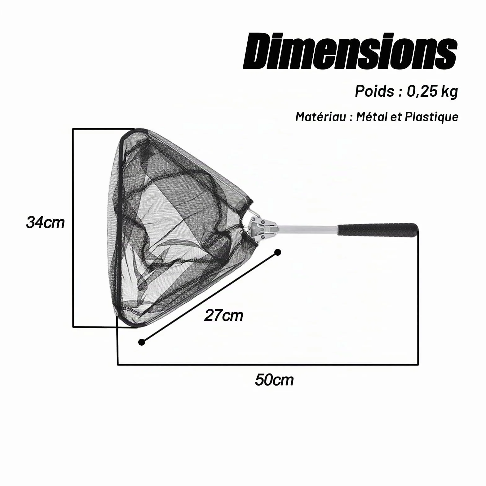 Épuisette de Pêche Pliable 30 x 30 cm Profondeur 20 cm Poignées Antidérapantes Filet en Nylon Portable