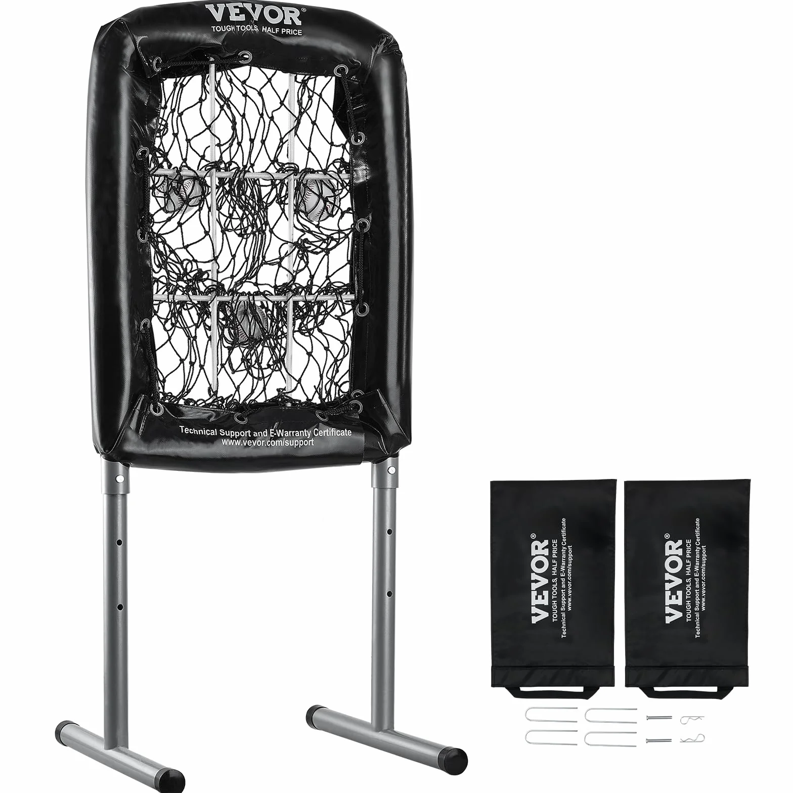 VEVOR Filet d'Entraînement Baseball Softball Pickleball 9 Trous 50,8 x 74 cm Portable Hauteur Réglable 3 Niveaux
