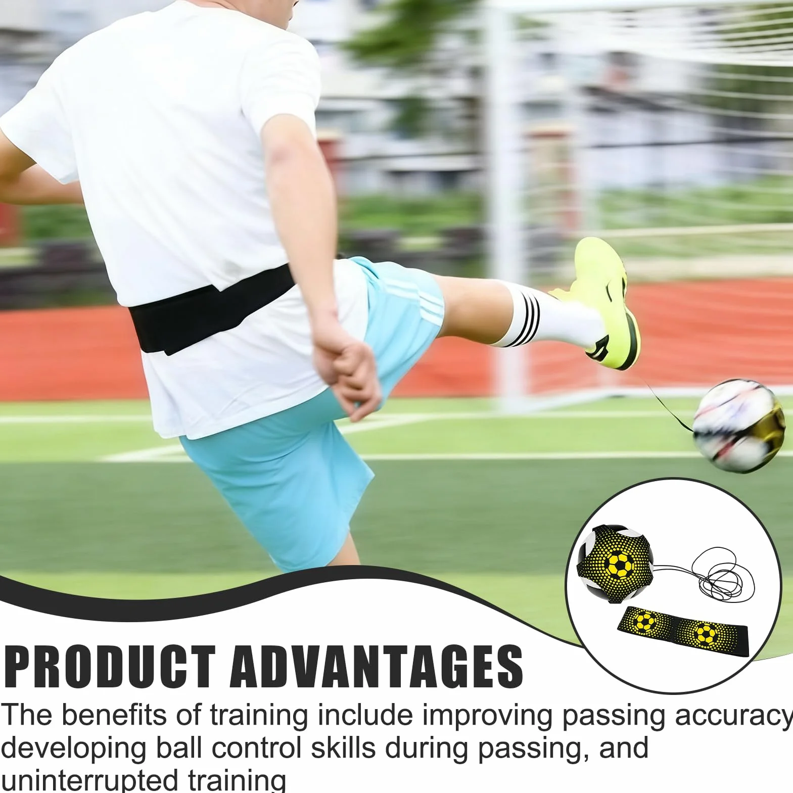Entraîneur de Football Solo pour Enfants et Adultes - Aide au Jonglage et Contrôle de Balle - Ceinture Réglable avec Sangle Élastique pour Ballons Taille 3-5