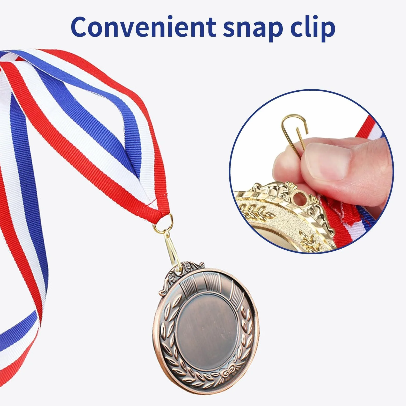 Lot de 12 Rubans de Médailles Bleu Blanc Rouge avec Clips pour Événements Sportifs