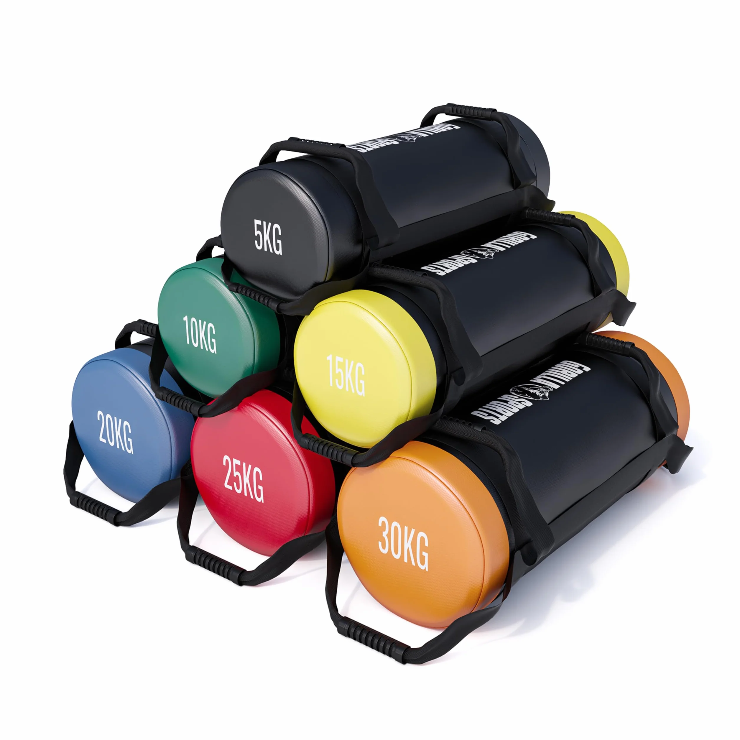 Gorilla Sports Power Bag 30 kg, Rempli, 6 Poignées Antidérapante, Similicuir, Sac de Sable Musculation