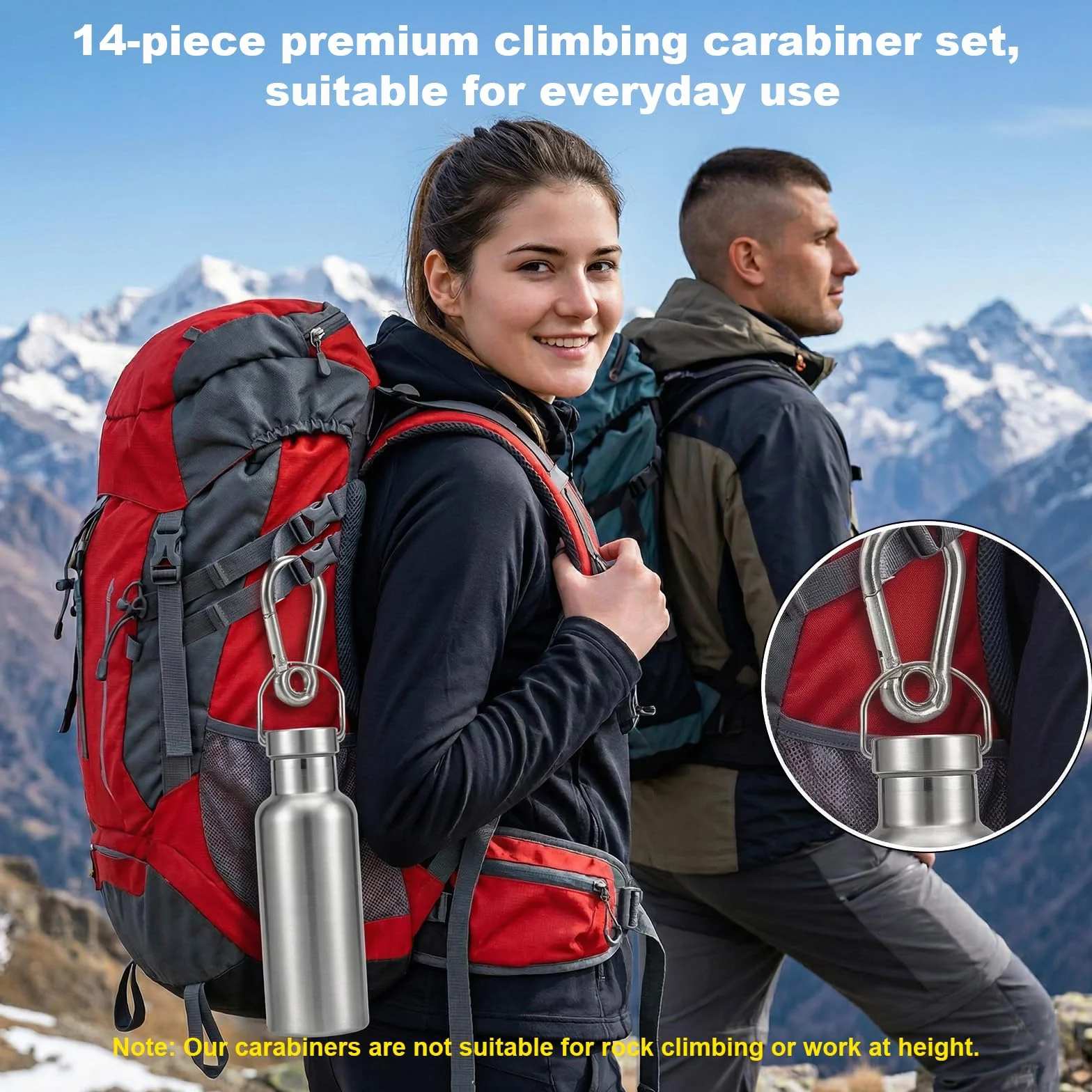 Mousquetons en Acier Inoxydable 60x30mm Carehabi 14 Pièces pour Porte-clés Camping Pêche