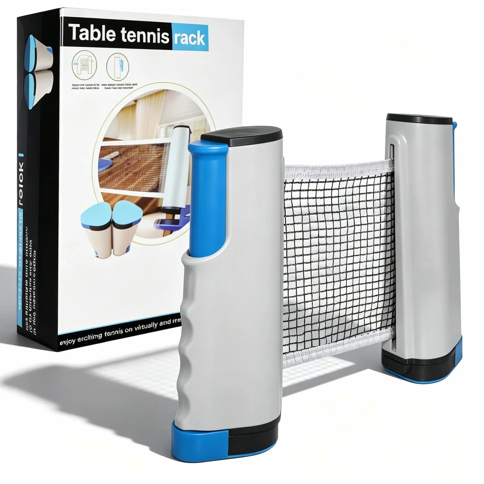 Filet de Ping Pong Rétractable 170 cm, pour Table Portable, Gris Bleu