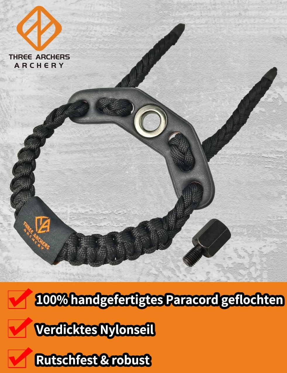 THREE ARCHERS Sangle de poignet réglable pour tir à l'arc - Stabilisateur d'arc et dragonne - Accessoire de chasse et cible - Noir