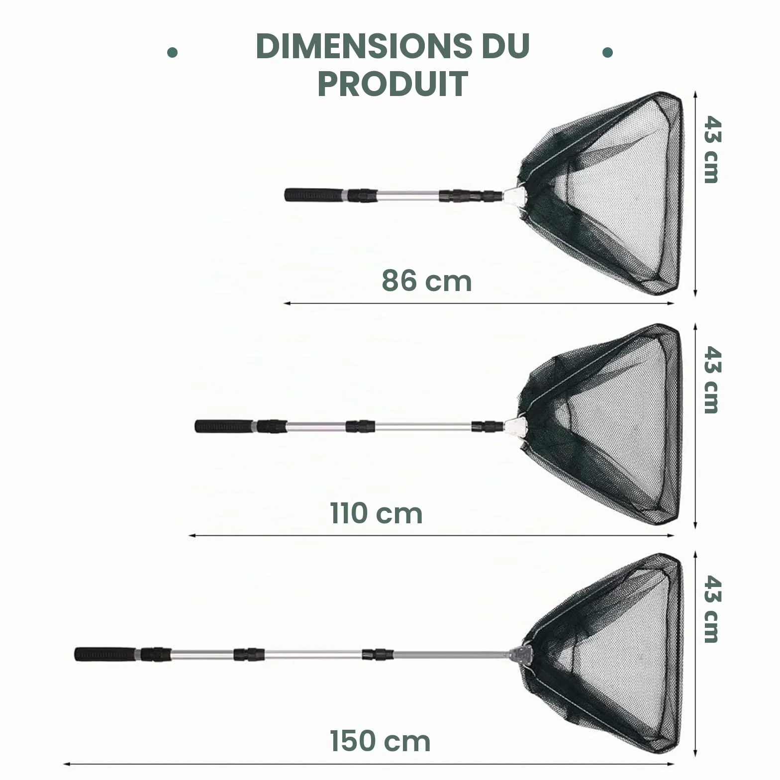 KK'S GLAMS Épuisette de pêche télescopique pliable 1,5 m alliage d'aluminium