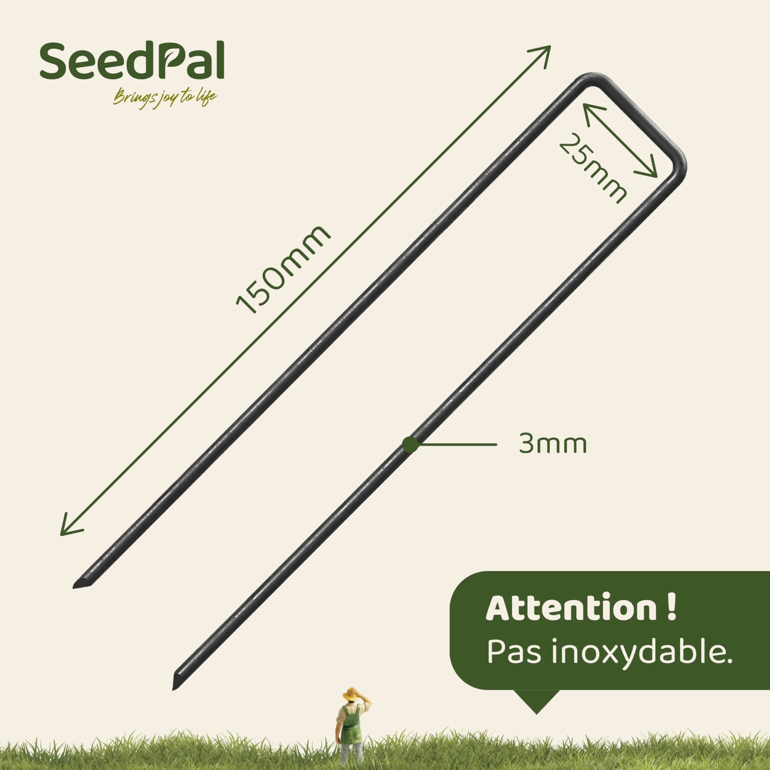 Agrafes de Fixation en Acier SeedPal 150 mm 50 Pièces pour Toile de Paillage, Grillage et Filet