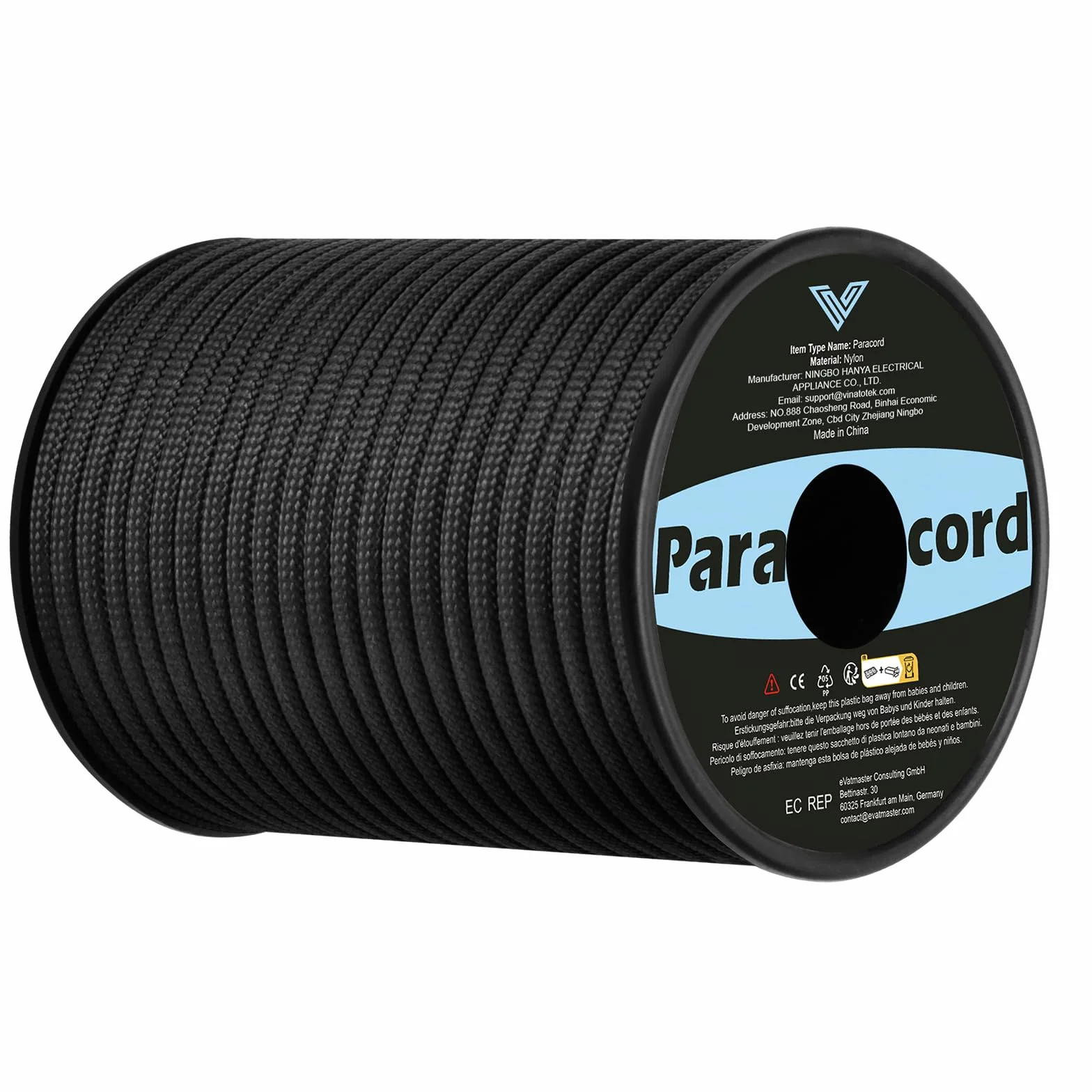 VINATO Paracord 550 4mm 30M Corde Nylon 9 Brins Résistant à la Déchirure pour Artisanat Survie Extérieur Noir