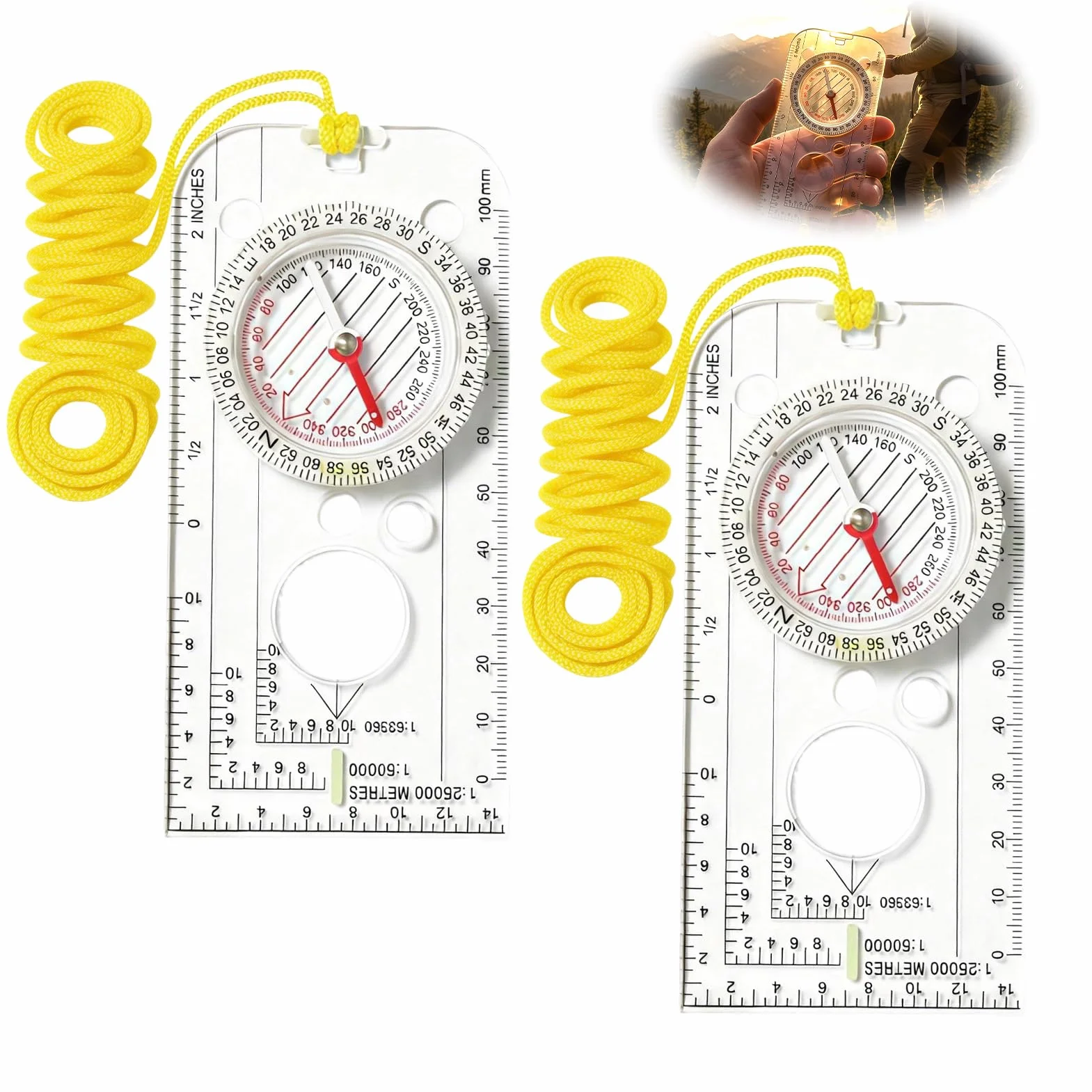 Boussole de navigation légère avec inclinaison réglable, lot de 2 pour randonnée et course d'orientation