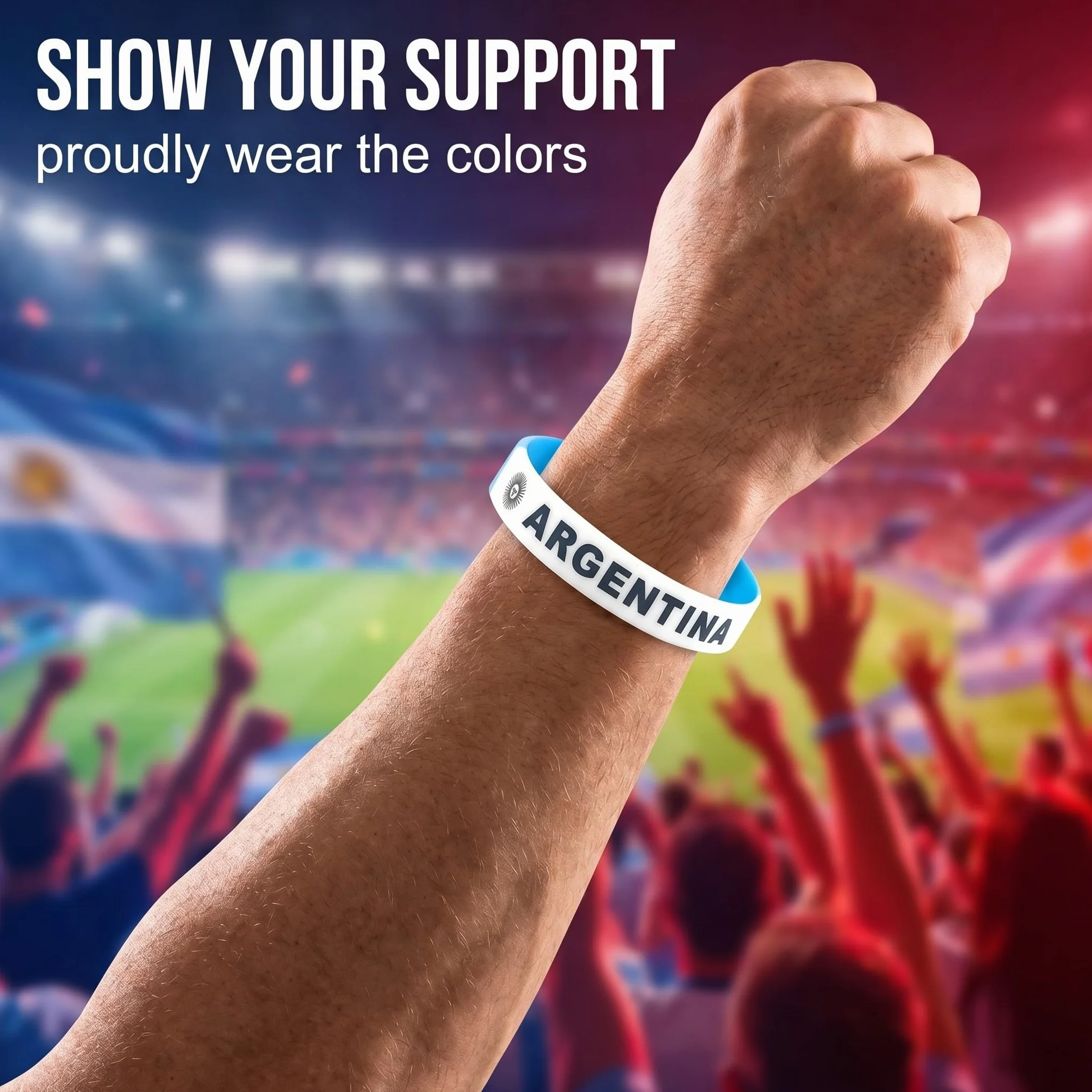 Lot de 6 Bracelets Silicone Drapeau Argentine - Accessoires Supporters Football Fan Sport