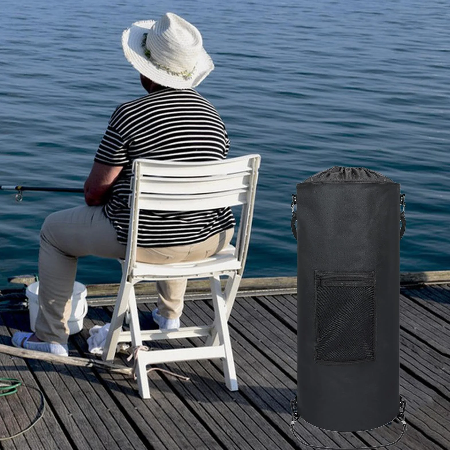 Poubelle Pour Bateau 42-57 Litres Conteneur Étanche Pliable avec Sac à Cordon