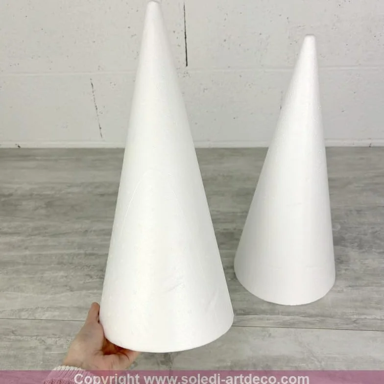 Lot de 2 cônes en polystyrène plein 40 cm Haut Base 18 cm Styro Blanc