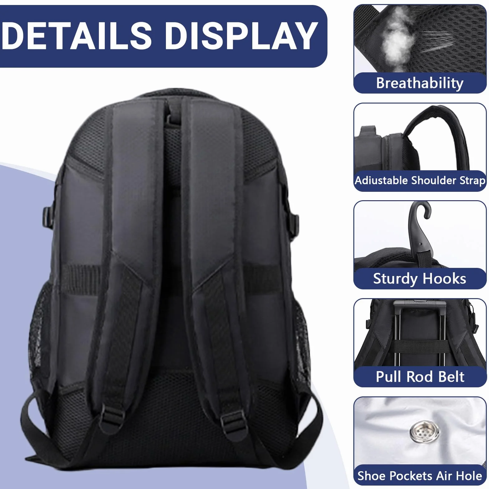 Sac à dos de basket-ball 40L avec compartiment pour ballon et chaussures, léger et respirant