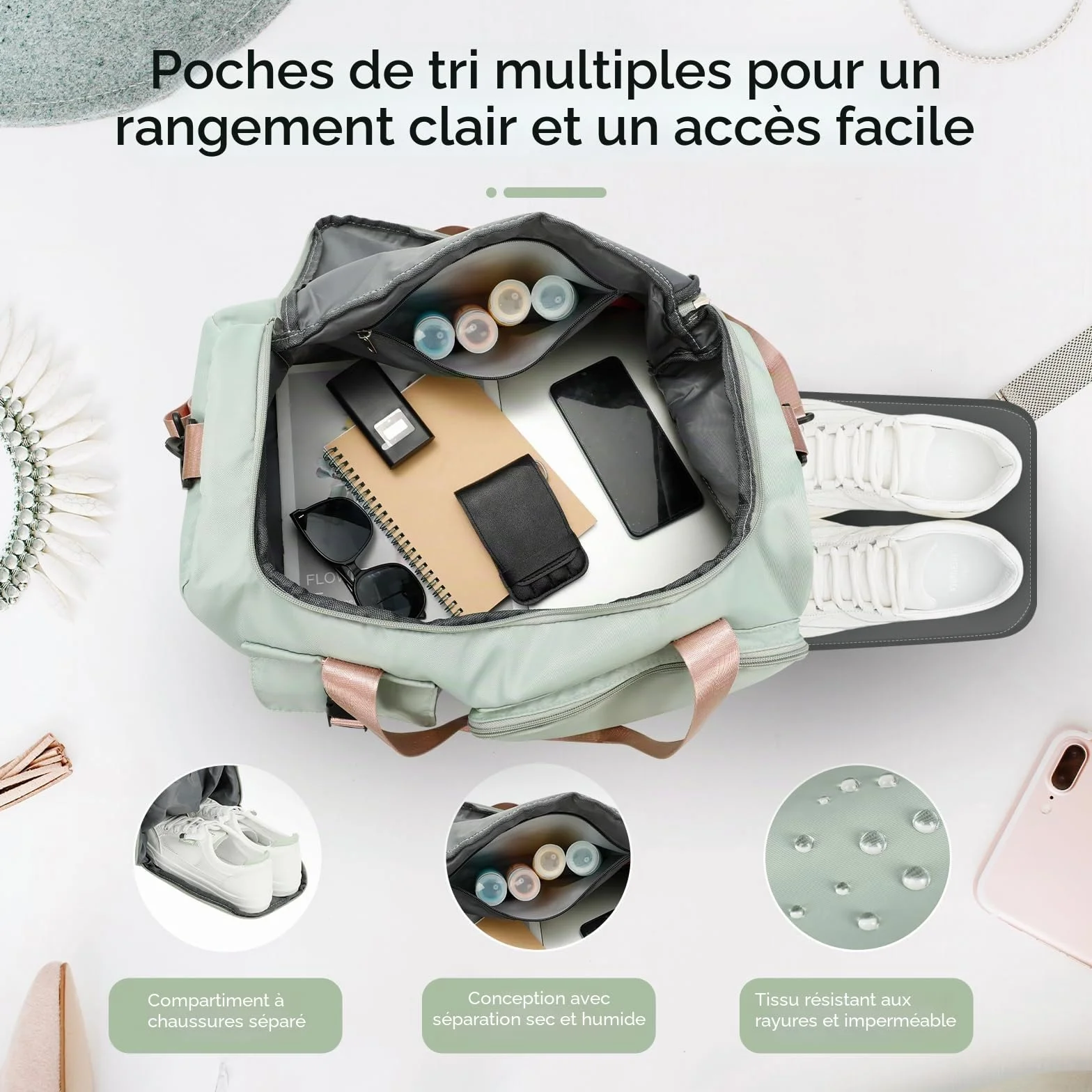 Sac de Sport Homme Femme 42L Grande Capacité Tissu Oxford Imperméable 3-en-1 Compartiments Multiples Voyage