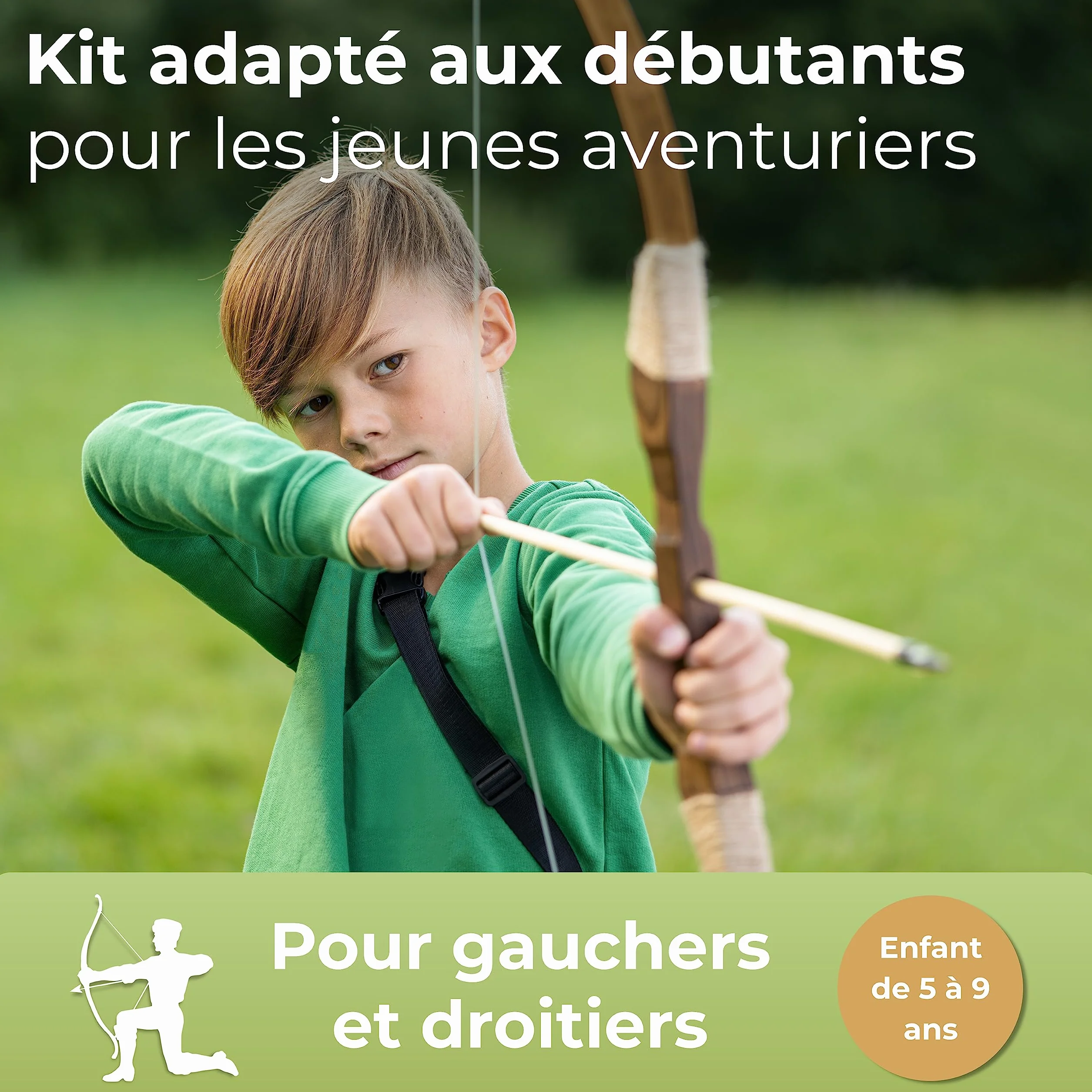BOWRILLA® Kit de tir à l'arc pour enfants avec 10 flèches, carquois et cibles