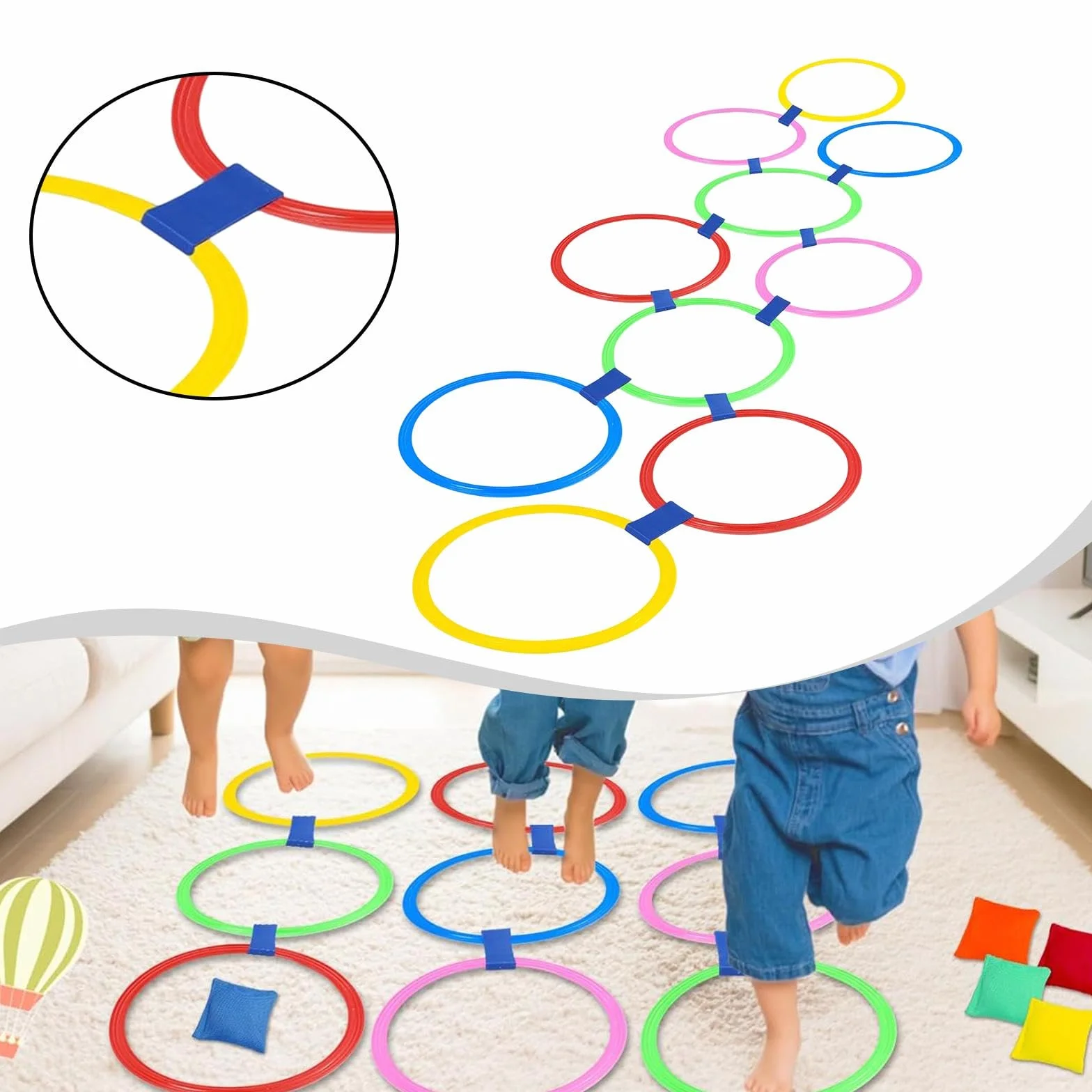 Jeu d'anneaux de Marelle 10 Pièces 38cm Cerceaux d'agilité Multicolores pour Enfants avec Sac de Lancer