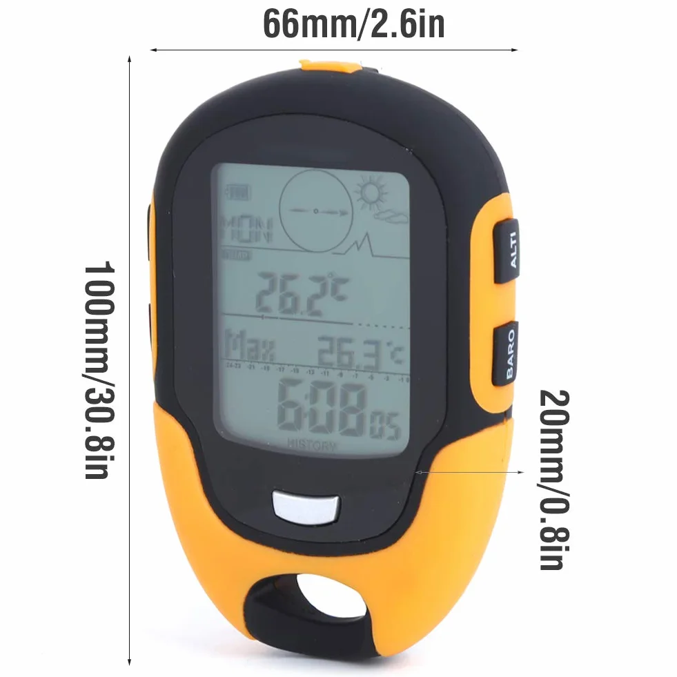 FR500 Altimètre Extérieur Multifonctionnel Voiture Baromètre Thermomètre Hygromètre Boussole Randonnée Portable