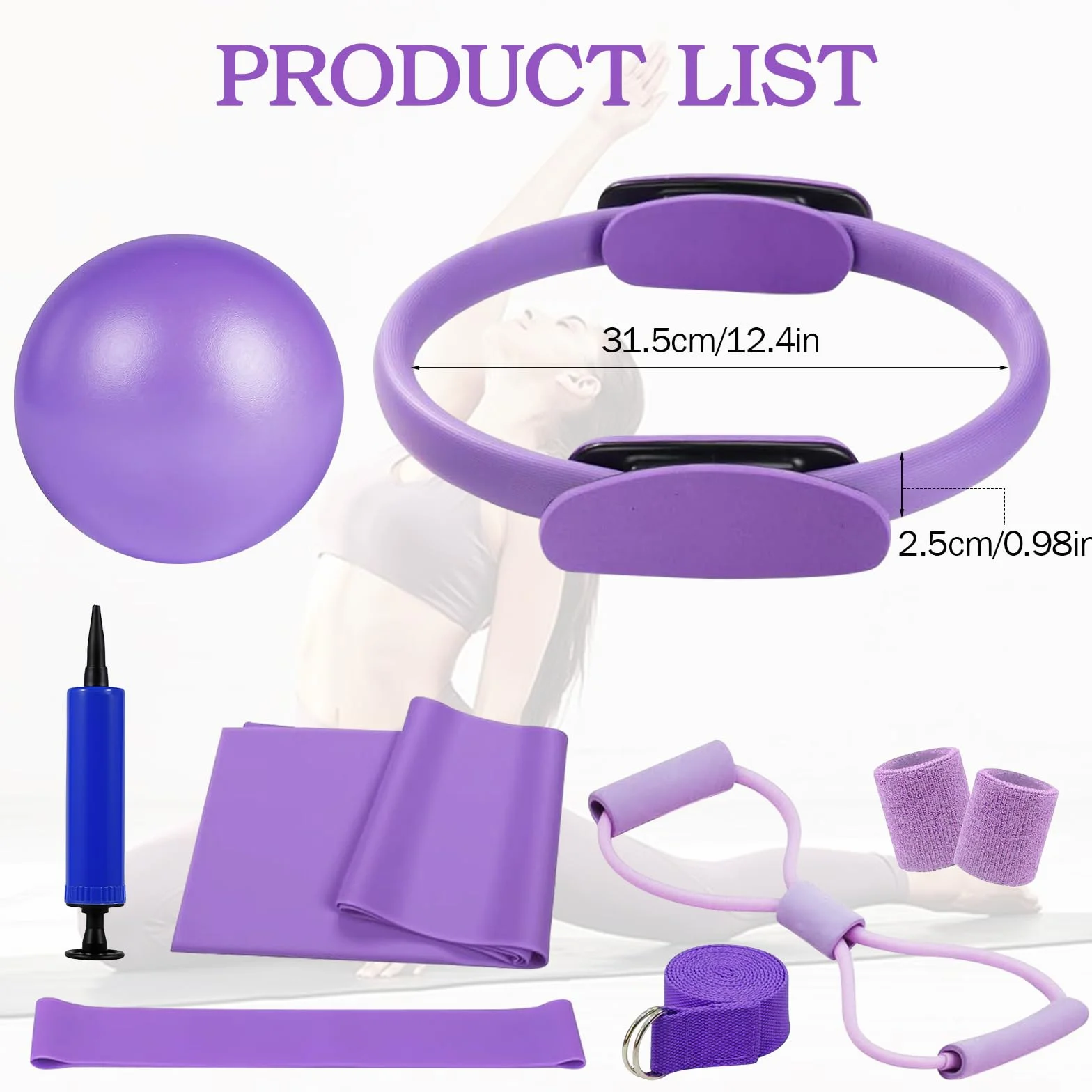 Kit Pilates Maison Femmes, Ensemble Pilates & Yoga Essentiel avec Anneau, Ballon, Bandes de Résistance