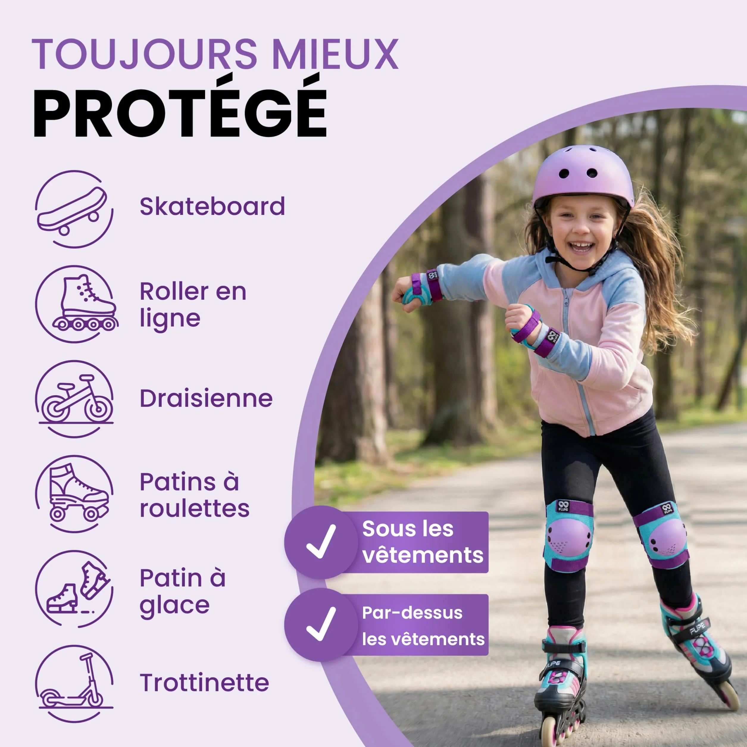 99FLIPS Protection Roller Enfant Fille 3-12 Ans - Genouillère Coudières Protège-Poignets [6pcs] Skateboard Trotinette BMX